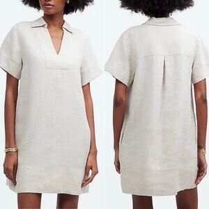 madewell v-neck palma mini dress in 100% linen women natural undyed nq627 small